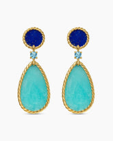 DY Elements® Statement Drop Earrings in 18K Yellow Gold with Amazonite, Lapis Lazuli and Blue Topaz, 56mm